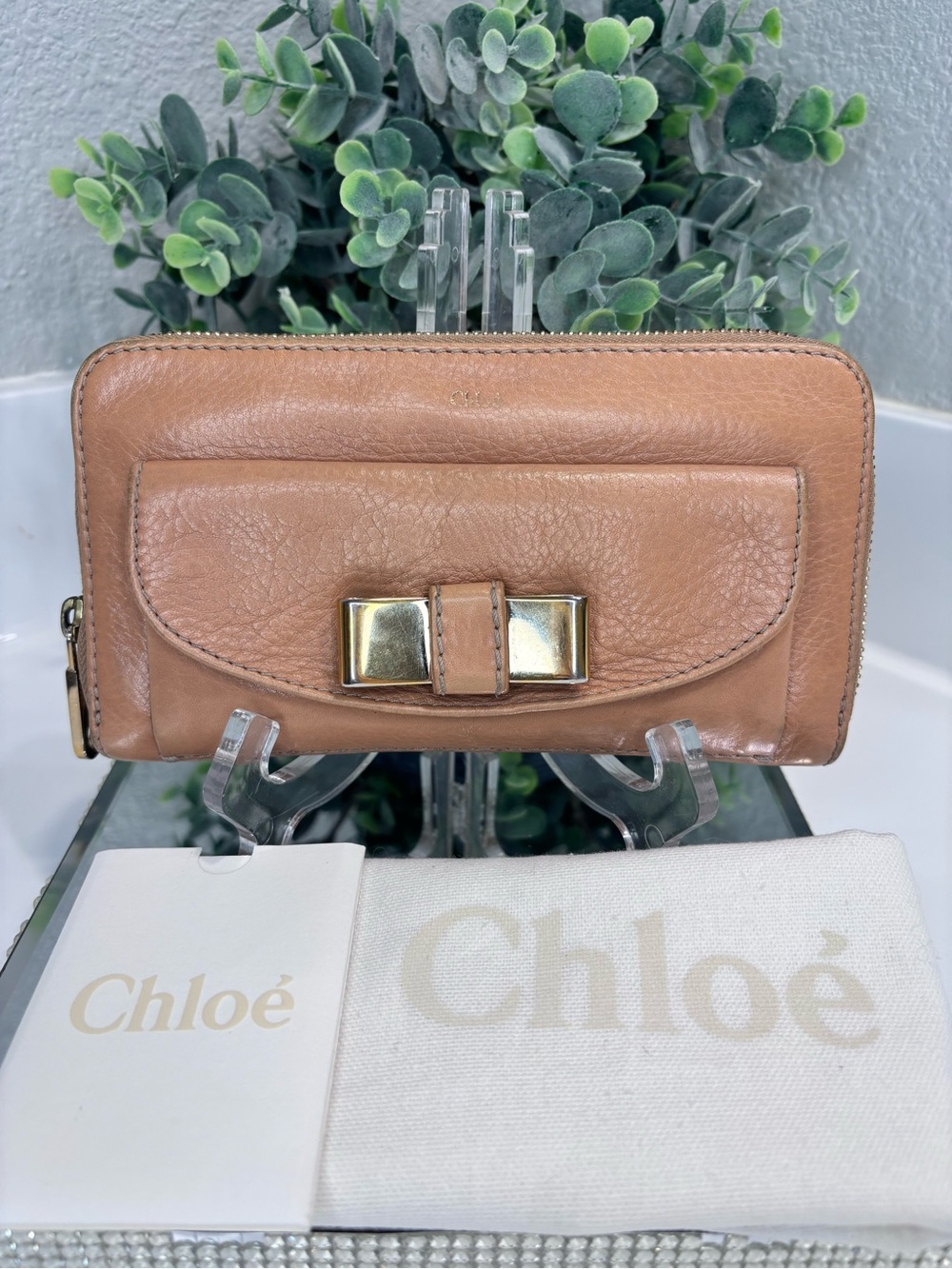 Chloé Lily Zip Around Wallet with Gold Bow Accent